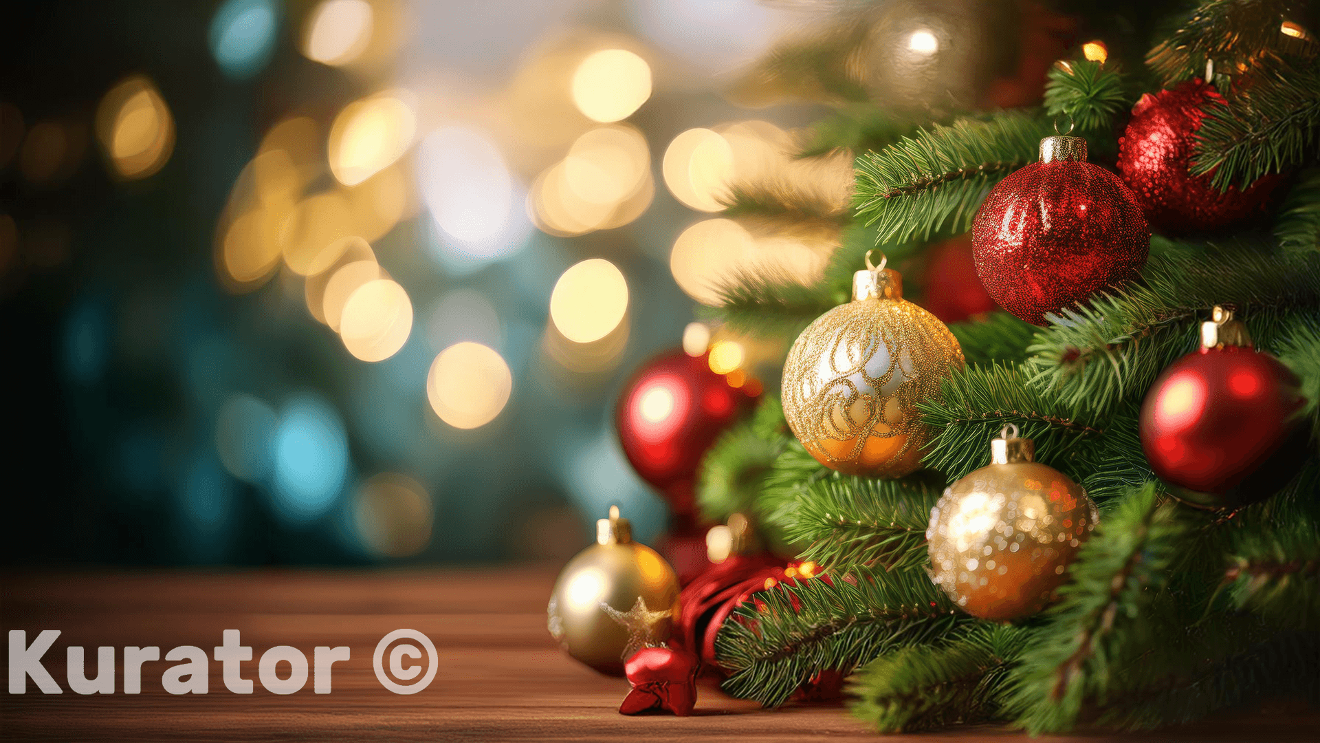 Decorated Christmas Tree with Red and Gold Ornaments – Vibrant Holiday Bokeh